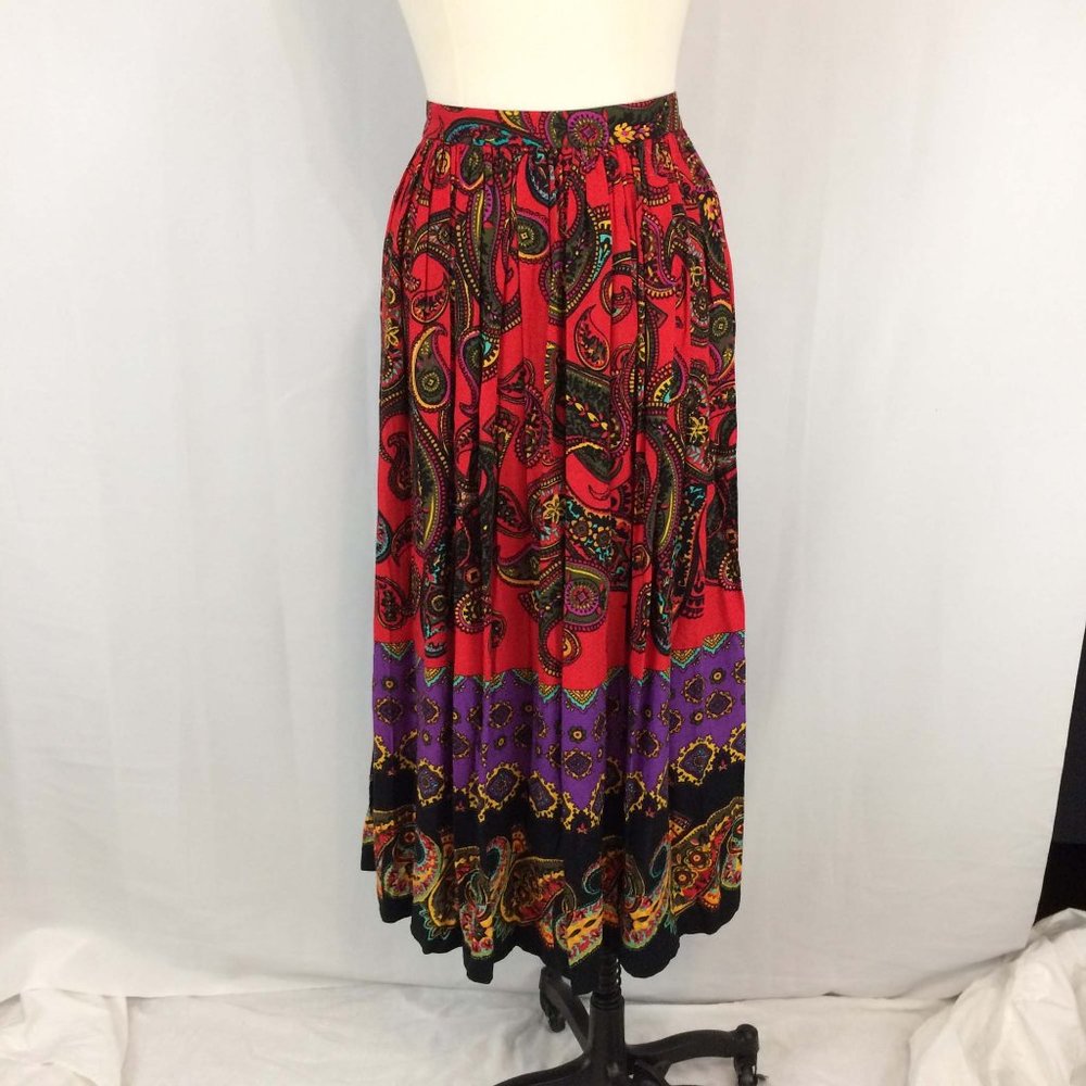 Vintage Wild 80's Pleated Paisley Skirt, 8